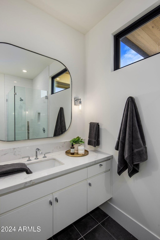 24779 N 91st St, Scottsdale, AZ 85255 - full bath featuring tile patterned flooring, plenty of natural light, a shower stall, and vanity