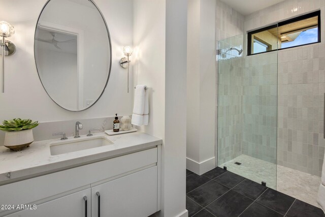 24779 N 91st St, Scottsdale, AZ 85255 - bathroom with a walk in shower, vanity, and tile patterned floors