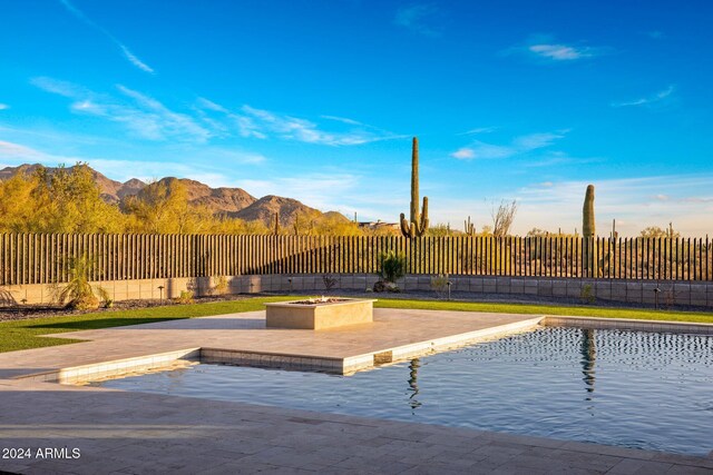 24779 N 91st St, Scottsdale, AZ 85255 - view of pool with a fenced backyard, a patio, and a mountain view