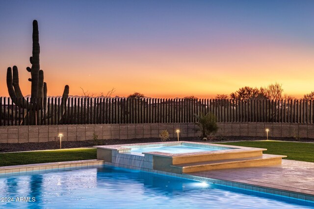 24779 N 91st St, Scottsdale, AZ 85255 - view of swimming pool featuring a fenced backyard and a pool with connected hot tub