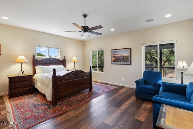 1604 W Beech Pkwy, Payson, AZ 85541 - bedroom with wood finished floors, baseboards, access to outside, recessed lighting, and a ceiling fan