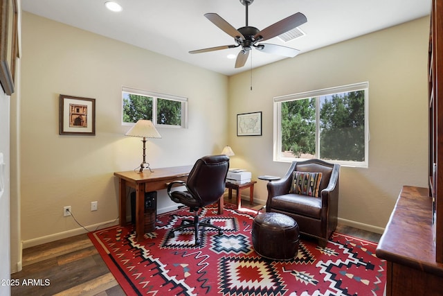 1604 W Beech Pkwy, Payson, AZ 85541 - office space featuring ceiling fan, wood finished floors, baseboards, and recessed lighting