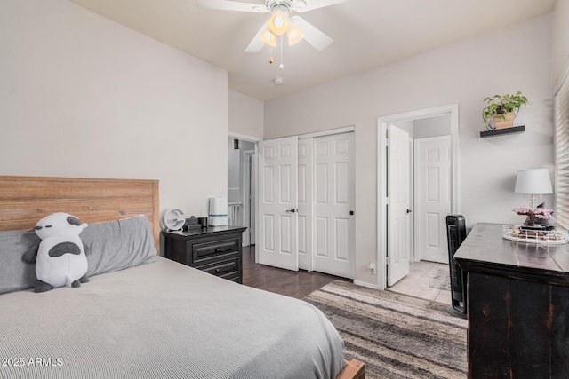 bedroom featuring a closet and ceiling fan