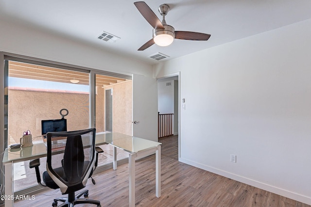 8414 N Central Ave Unit C, Phoenix, AZ 85020 - office with baseboards, light wood-type flooring, and a ceiling fan