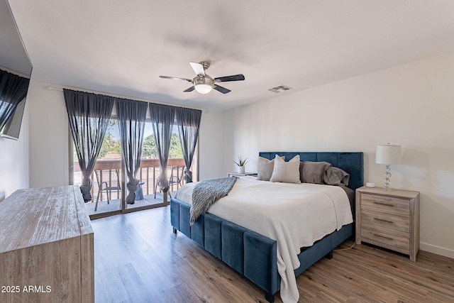 8414 N Central Ave Unit C, Phoenix, AZ 85020 - bedroom featuring access to exterior, wood finished floors, baseboards, and a ceiling fan