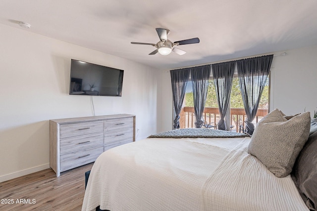 8414 N Central Ave Unit C, Phoenix, AZ 85020 - bedroom featuring baseboards, light wood finished floors, access to outside, and ceiling fan