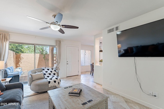 8414 N Central Ave Unit C, Phoenix, AZ 85020 - living area featuring ceiling fan, light tile patterned floors, and baseboards