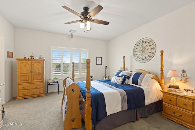 3655 N Astoria Dr, Florence, AZ 85132 - bedroom featuring light carpet and ceiling fan