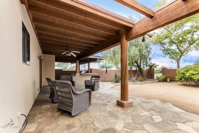 1730 W Adamanda Ct, Phoenix, AZ 85086 - view of patio / terrace with ceiling fan, a fenced backyard, and an outdoor living space