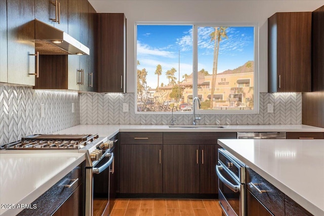 1717 E Morten Ave Unit 2, Phoenix, AZ 85020 - kitchen featuring appliances with stainless steel finishes, sink, backsplash, light hardwood / wood-style floors, and dark brown cabinets