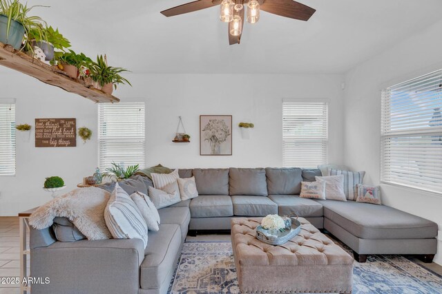 6754 E Via Rancho Rosario, Tucson, AZ 85756 - living room featuring ceiling fan