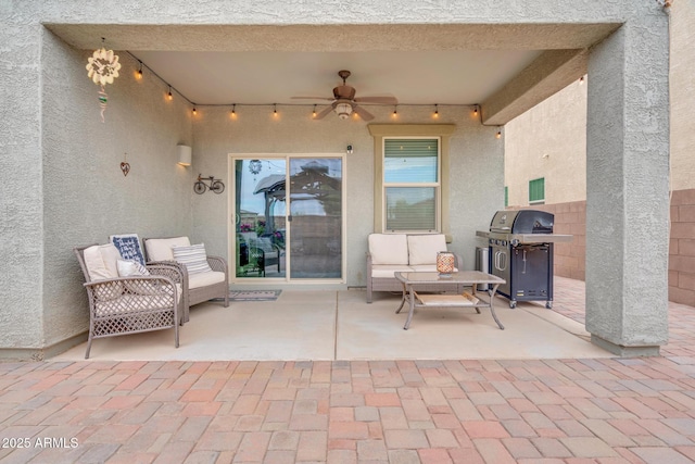 6754 E Via Rancho Rosario, Tucson, AZ 85756 - view of patio / terrace featuring area for grilling and ceiling fan