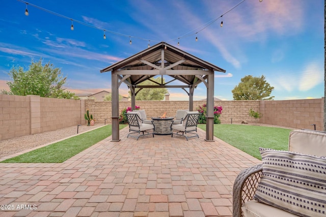 6754 E Via Rancho Rosario, Tucson, AZ 85756 - view of patio with a gazebo, a fenced backyard, and a fire pit