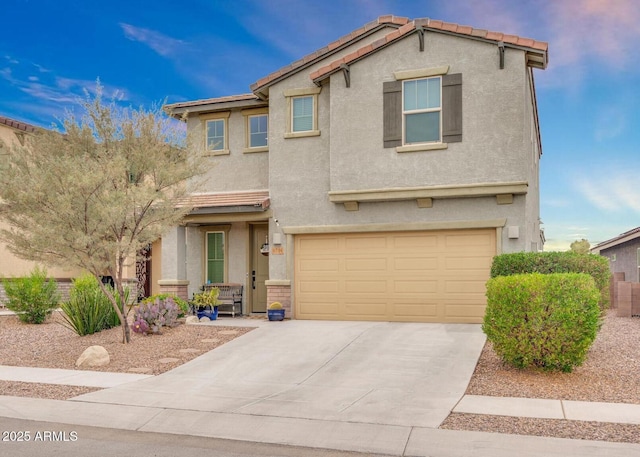 6754 E Via Rancho Rosario, Tucson, AZ 85756 - view of front facade with stucco siding, driveway, a garage, and a tiled roof