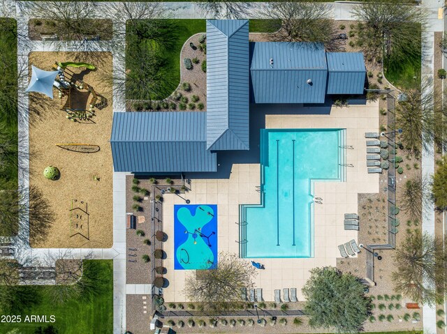 6754 E Via Rancho Rosario, Tucson, AZ 85756 - aerial view of property and surrounding area featuring a pool