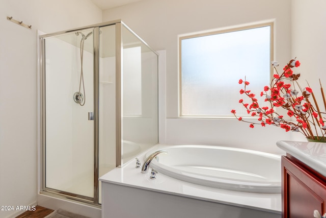 bathroom with vanity and separate shower and tub