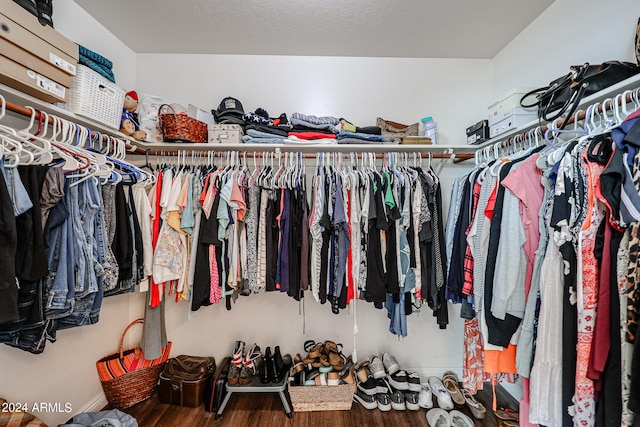 walk in closet with hardwood / wood-style floors