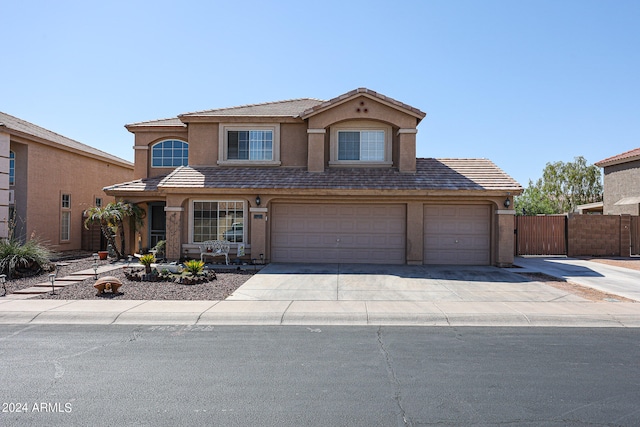 front facade with a garage