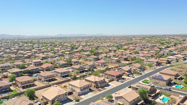 drone / aerial view featuring a mountain view