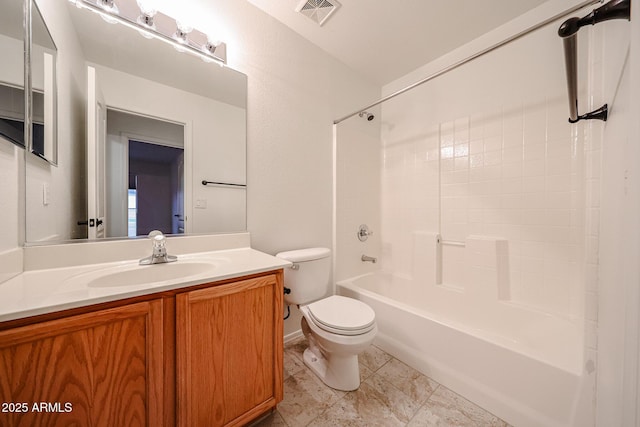 full bathroom with shower / tub combination, vanity, and toilet