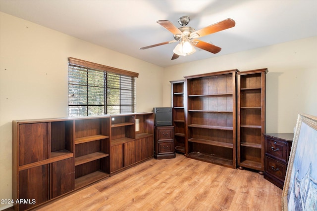 office area featuring light hardwood / wood-style floors and ceiling fan