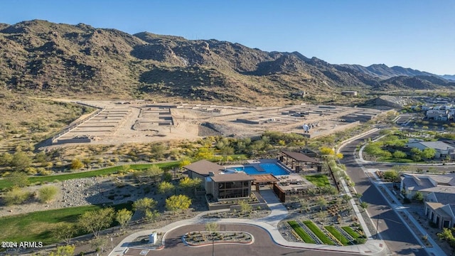 bird's eye view with a mountain view