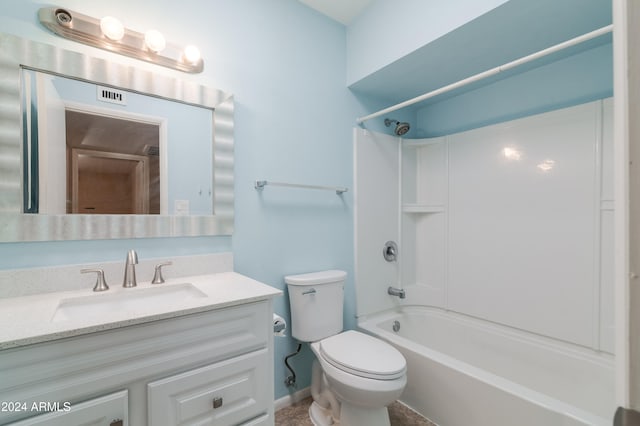 full bathroom with vanity, toilet, and bathtub / shower combination