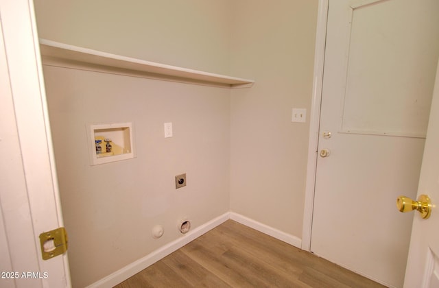418 E 5th St, Eloy, AZ 85131 - washroom featuring hookup for an electric dryer, washer hookup, wood finished floors, and baseboards