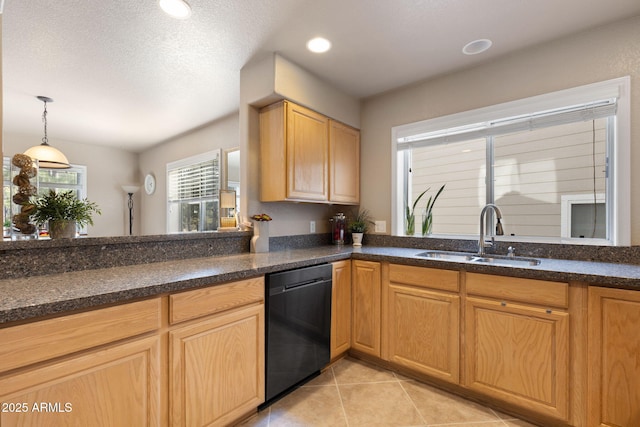 4435 E Savannah Cir, Flagstaff, AZ 86004 - kitchen with a sink, recessed lighting, dishwasher, light tile patterned floors, and hanging light fixtures