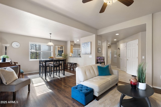 4435 E Savannah Cir, Flagstaff, AZ 86004 - living area with recessed lighting, wood finished floors, a ceiling fan, and baseboards