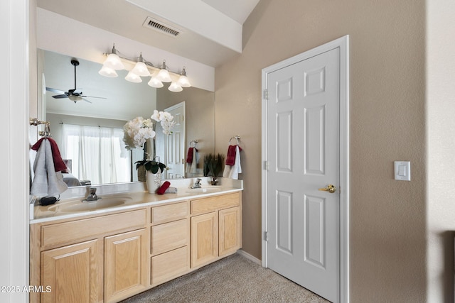 4435 E Savannah Cir, Flagstaff, AZ 86004 - full bathroom with a ceiling fan, a sink, visible vents, and double vanity