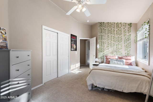4435 E Savannah Cir, Flagstaff, AZ 86004 - bedroom with carpet floors, a closet, a ceiling fan, and baseboards