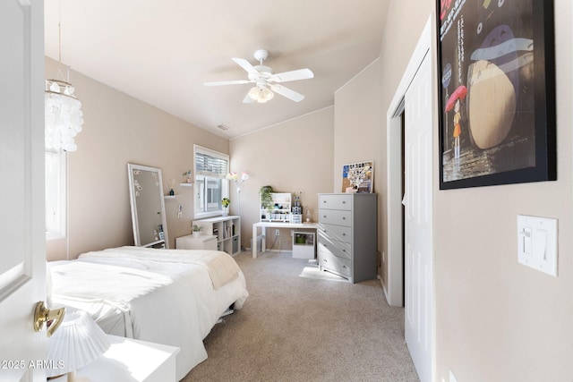 4435 E Savannah Cir, Flagstaff, AZ 86004 - bedroom featuring ceiling fan and light carpet