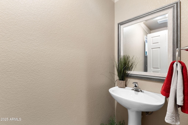 4435 E Savannah Cir, Flagstaff, AZ 86004 - bathroom with a textured wall, crown molding, and a sink
