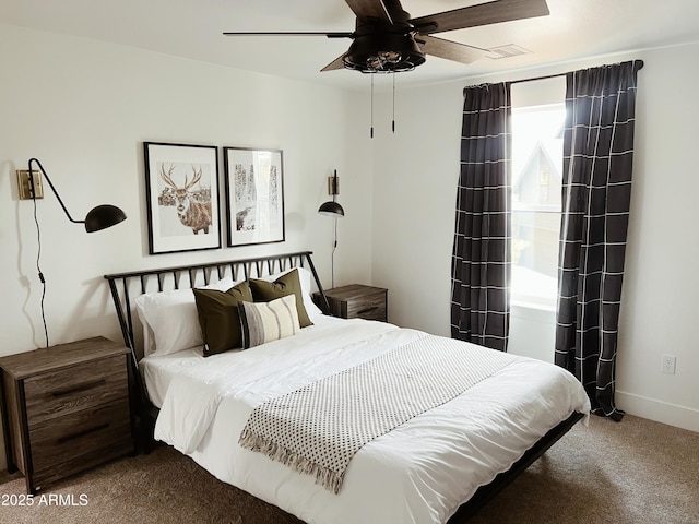 bedroom with carpet flooring and ceiling fan