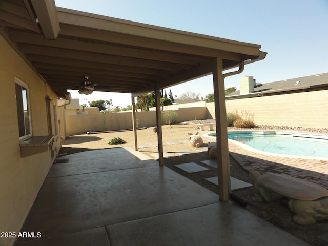 view of patio / terrace featuring a ceiling fan and a fenced backyard