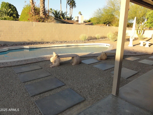 view of pool with a patio, a fenced backyard, and a fenced in pool