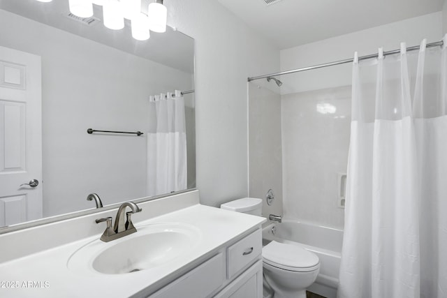 6368 W Firebird Dr, Glendale, AZ 85308 - bathroom featuring vanity, toilet, and shower / bathtub combination with curtain