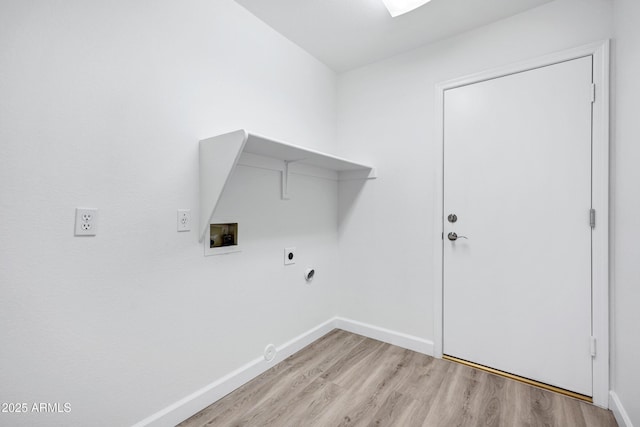 6368 W Firebird Dr, Glendale, AZ 85308 - washroom with washer hookup, hookup for a gas dryer, light wood-type flooring, baseboards, and electric dryer hookup