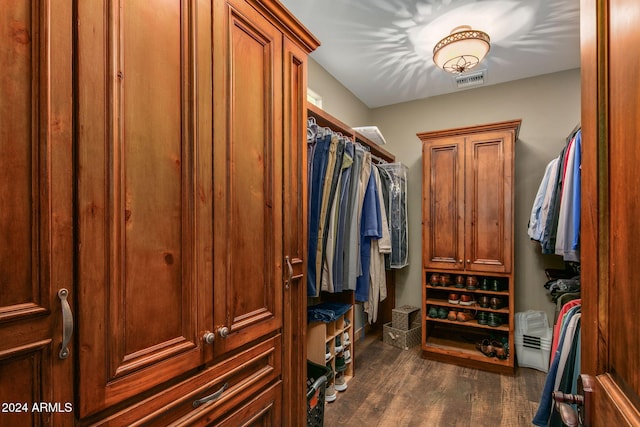 walk in closet featuring dark hardwood / wood-style floors