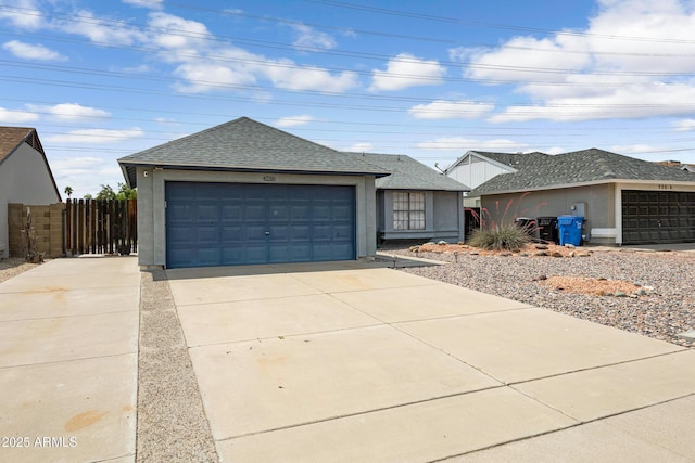 20822 N 34th Dr, Phoenix, AZ 85027 - ranch-style home with roof with shingles, fence, a garage, and stucco siding