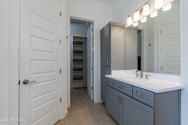 bathroom with vanity and hardwood / wood-style flooring