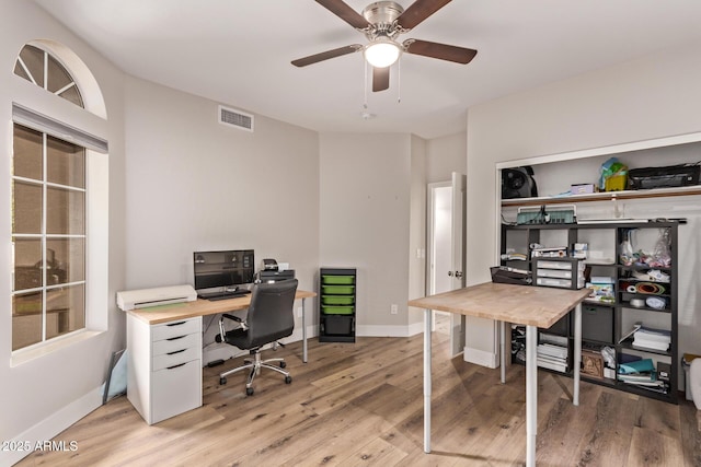 1777 W Redfield Rd, Gilbert, AZ 85233 - office area with light wood-type flooring, visible vents, a ceiling fan, and baseboards