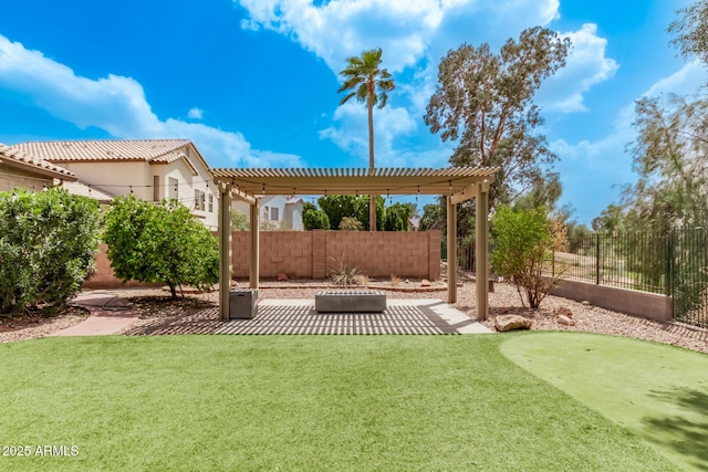 1777 W Redfield Rd, Gilbert, AZ 85233 - view of yard with a pergola, a fenced backyard, and a patio area