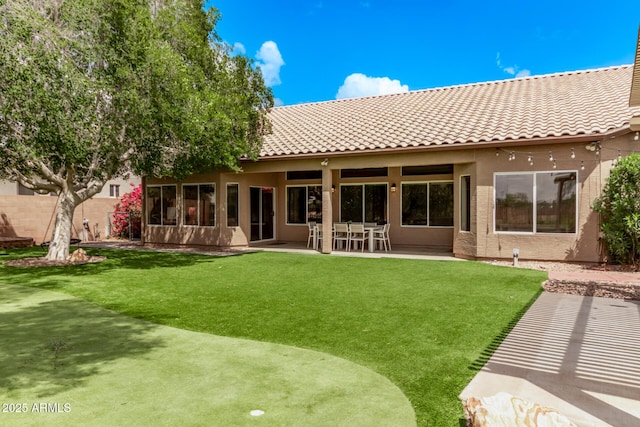 1777 W Redfield Rd, Gilbert, AZ 85233 - rear view of property featuring stucco siding, a tiled roof, a yard, and a patio