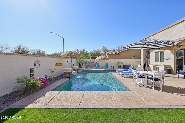 view of pool featuring a patio area, a fenced in pool, and a fenced backyard