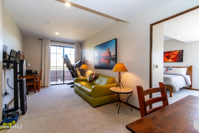 living room featuring light colored carpet