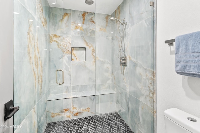 full bath featuring toilet and a shower stall