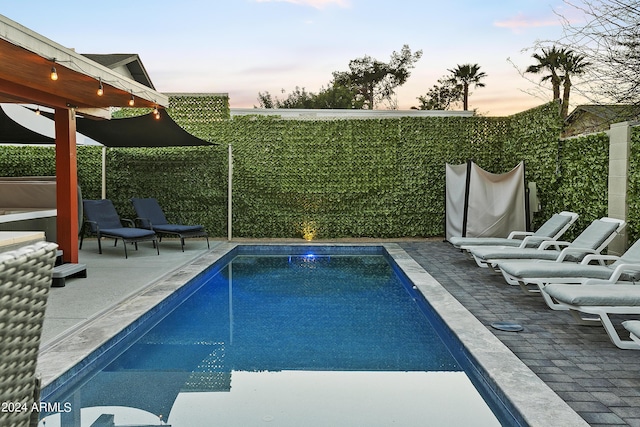 view of pool featuring a fenced in pool, a patio, and fence