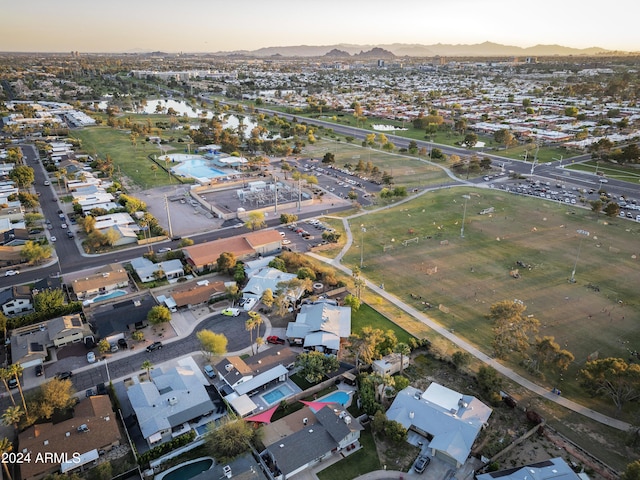 drone / aerial view featuring a mountain view and a residential view